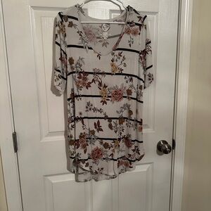 Maurices Floral and Striped Blouse - Cream and Black